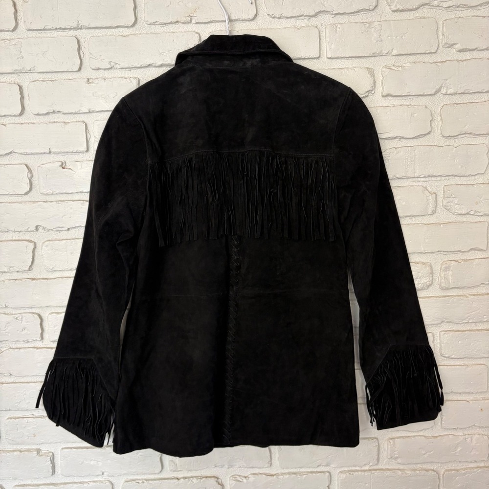 Vintage d. & co. Black Suede Fringe Jacket Western Boho Leather Jackey - Picture 7 of 7
